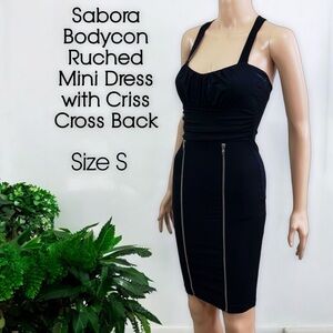 Sabora Bodycon Ruched Mini Dress with Criss Cross Back